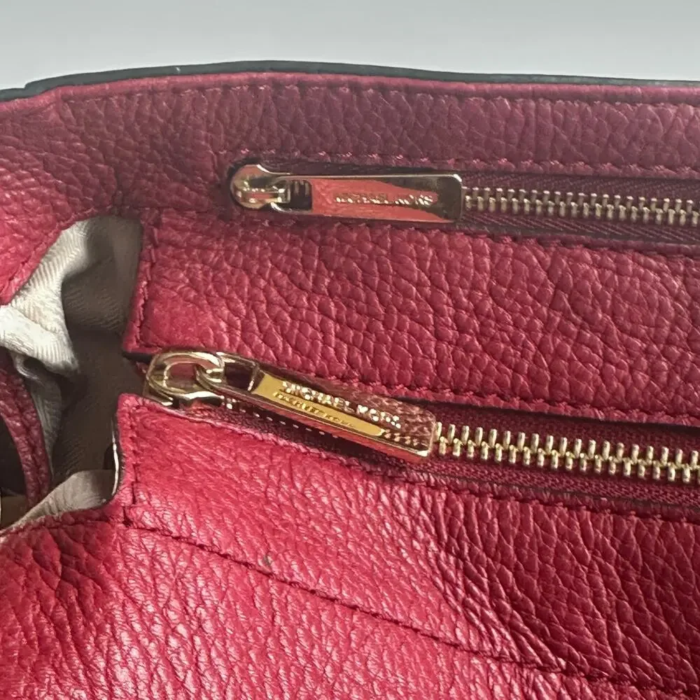 Michael Kors Fulton Hobo Dark Red Pebbled Leather Bag Gold Logo Slouchy Purse